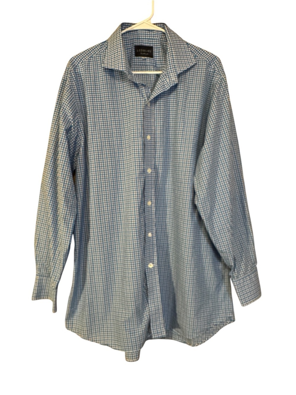 Ledbury Men’s Blue Plaid Check Dress Shirt 17.5/35 Long Sleeve